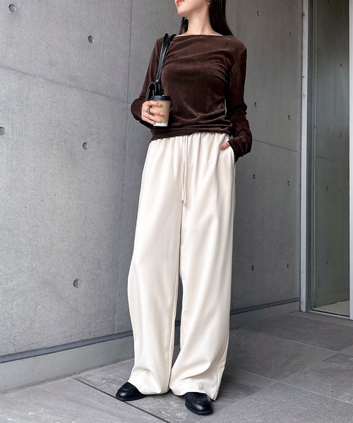 andme(アンドミー)の「【新色追加】とろみイージーワイドパンツ(スラックス・レディース・ブラック/ホワイト/チャコールグレー/ブラウン/ライトブラウン/ベージュ/ネイビー・S/M/L)」の14枚目の写真