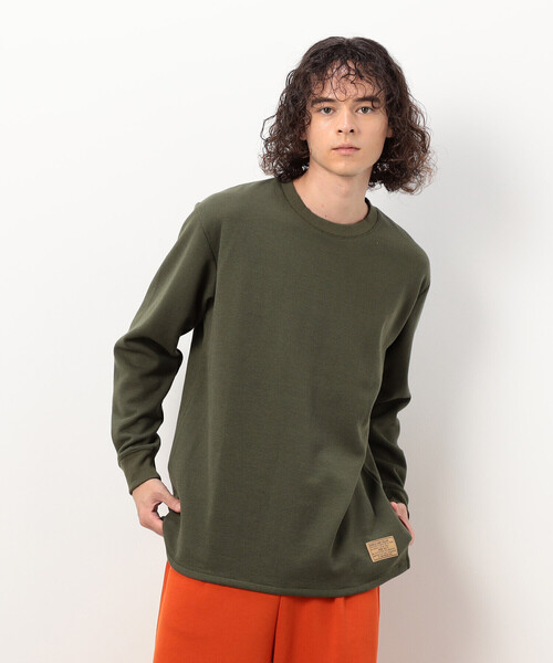 Purple&Yellow（パープルアンドイエロー）の「裏起毛ワッフル 長袖Ｔシャツ（Tシャツ/カットソー・メンズ・カーキ/ブラック/アイボリー/ホワイト・LARGE/MEDIUM/SMALL）」の4枚目の写真