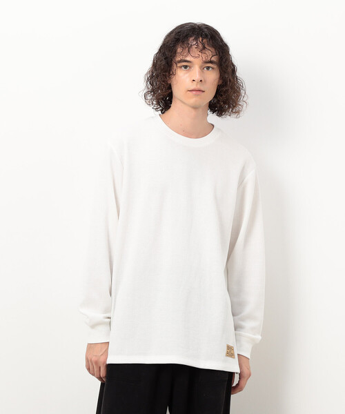 Purple&Yellow（パープルアンドイエロー）の「裏起毛ワッフル 長袖Ｔシャツ（Tシャツ/カットソー・メンズ・カーキ/ブラック/アイボリー/ホワイト・LARGE/MEDIUM/SMALL）」の7枚目の写真
