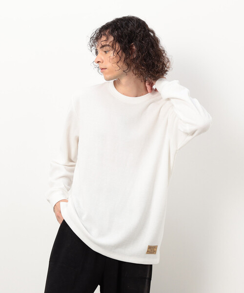 Purple&Yellow（パープルアンドイエロー）の「裏起毛ワッフル 長袖Ｔシャツ（Tシャツ/カットソー・メンズ・カーキ/ブラック/アイボリー/ホワイト・LARGE/MEDIUM/SMALL）」の8枚目の写真