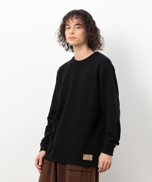 Purple&Yellow（パープルアンドイエロー）の「裏起毛ワッフル 長袖Ｔシャツ（Tシャツ/カットソー・メンズ・カーキ/ブラック/アイボリー/ホワイト・LARGE/MEDIUM/SMALL）」の22枚目の写真