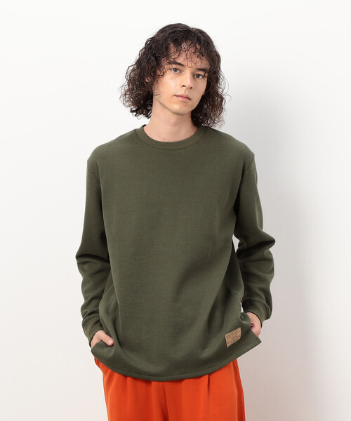 Purple&Yellow（パープルアンドイエロー）の「裏起毛ワッフル 長袖Ｔシャツ（Tシャツ/カットソー・メンズ・カーキ/ブラック/アイボリー/ホワイト・LARGE/MEDIUM/SMALL）」の16枚目の写真