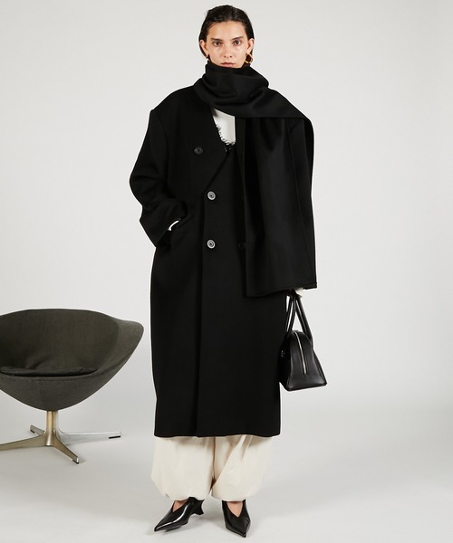 PRANK PROJECT（プランクプロジェクト）の「マフラー付きコート / Coat with Muffler（ノーカラーコート・レディース・グレー/ブラック・FREE）」の2枚目の写真