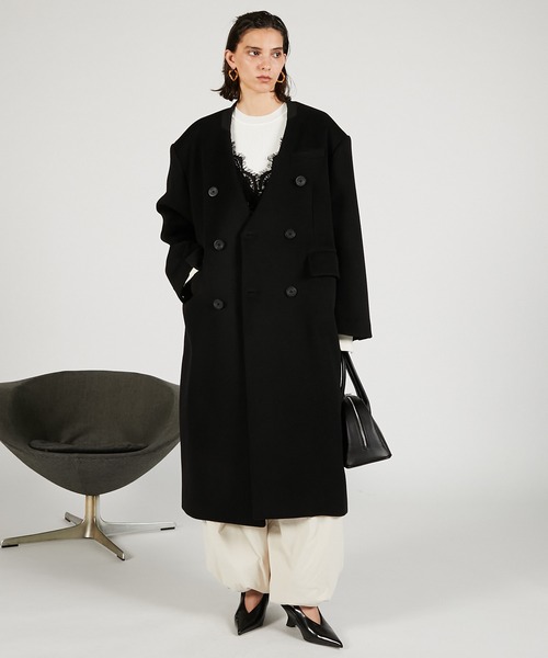 PRANK PROJECT（プランクプロジェクト）の「マフラー付きコート / Coat with Muffler（ノーカラーコート・レディース・グレー/ブラック・FREE）」の4枚目の写真