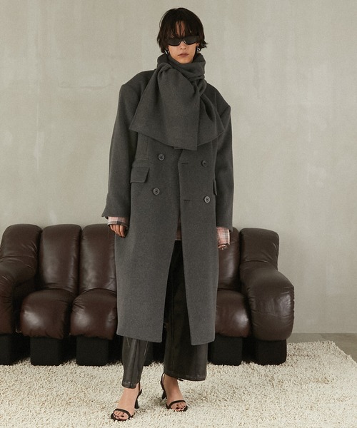 PRANK PROJECT（プランクプロジェクト）の「マフラー付きコート / Coat with Muffler（ノーカラーコート・レディース・グレー/ブラック・FREE）」の8枚目の写真