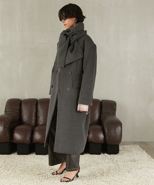 PRANK PROJECT（プランクプロジェクト）の「マフラー付きコート / Coat with Muffler（ノーカラーコート・レディース・グレー/ブラック・FREE）」の12枚目の写真