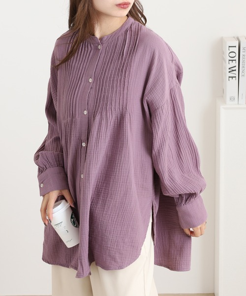 OMNES(オムネス)の「ダブルガーゼピンタック長袖シャツ(シャツ/ブラウス・レディース・ネイビー系/ブラック/パープル・FREE)」の3枚目の写真