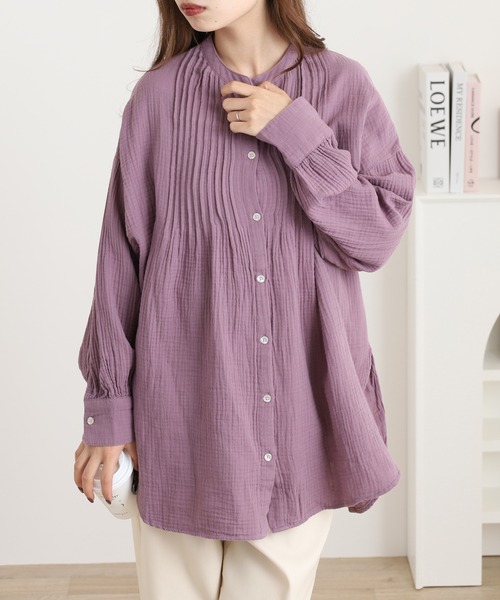 OMNES(オムネス)の「ダブルガーゼピンタック長袖シャツ(シャツ/ブラウス・レディース・ネイビー系/ブラック/パープル・FREE)」の8枚目の写真