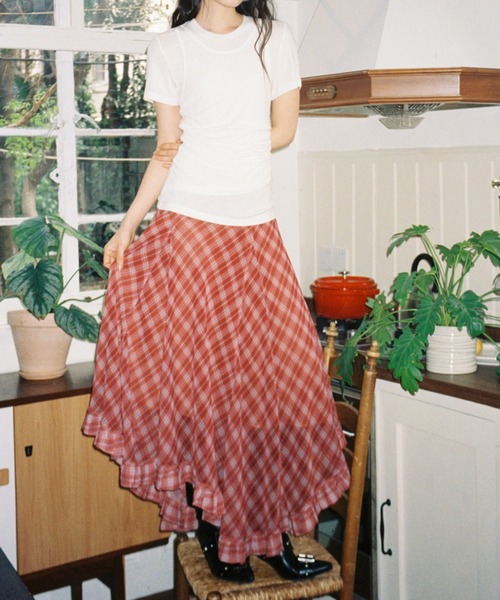 新作】パンクチェック フリルレーススカート | VOLCAN&APHRODITE 赤