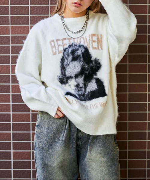 GORGE(ゴージ)の「《ふんわり起毛タッチ》レディース ロゴ ジャカードニット プルオーバー 秋冬(ニット/セーター・レディース・ブラック/オフホワイト/チャコール・F)」の1枚目の写真