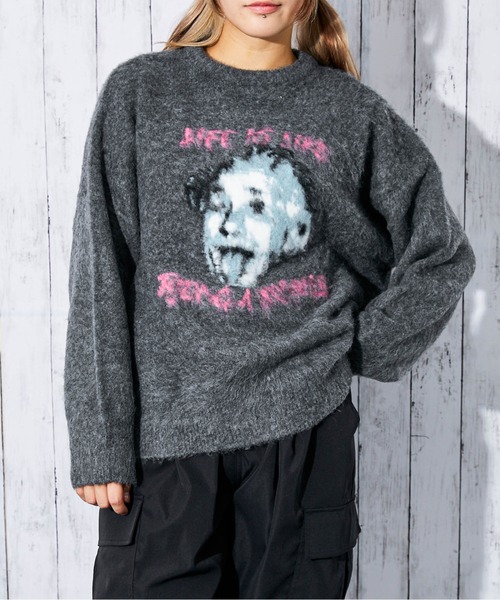 GORGE(ゴージ)の「《ふんわり起毛タッチ》レディース ロゴ ジャカードニット プルオーバー 秋冬(ニット/セーター・レディース・ブラック/オフホワイト/チャコール・F)」の3枚目の写真