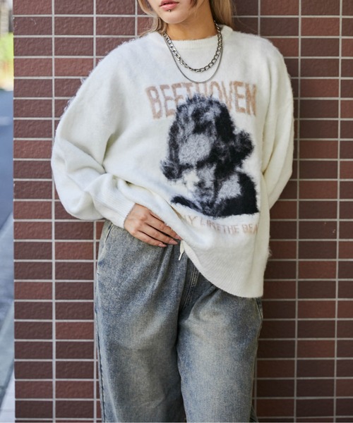 GORGE(ゴージ)の「《ふんわり起毛タッチ》レディース ロゴ ジャカードニット プルオーバー 秋冬(ニット/セーター・レディース・ブラック/オフホワイト/チャコール・F)」の5枚目の写真