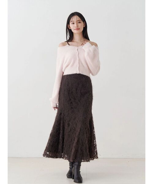 MERCURYDUO（マーキュリーデュオ）の「シャギーエンブロイダリースカート（スカート・レディース・オフホワイト/ベビーピンク/ブラウン・SMALL/MEDIUM）」の6枚目の写真