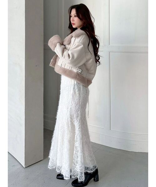 MERCURYDUO（マーキュリーデュオ）の「シャギーエンブロイダリースカート（スカート・レディース・オフホワイト/ベビーピンク/ブラウン・SMALL/MEDIUM）」の17枚目の写真