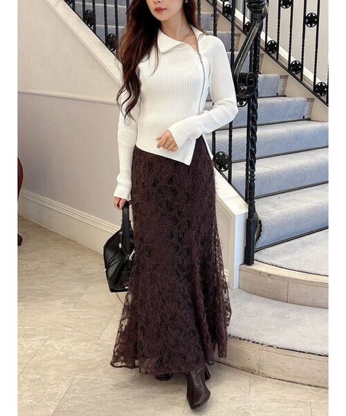 MERCURYDUO（マーキュリーデュオ）の「シャギーエンブロイダリースカート（スカート・レディース・オフホワイト/ベビーピンク/ブラウン・SMALL/MEDIUM）」の18枚目の写真