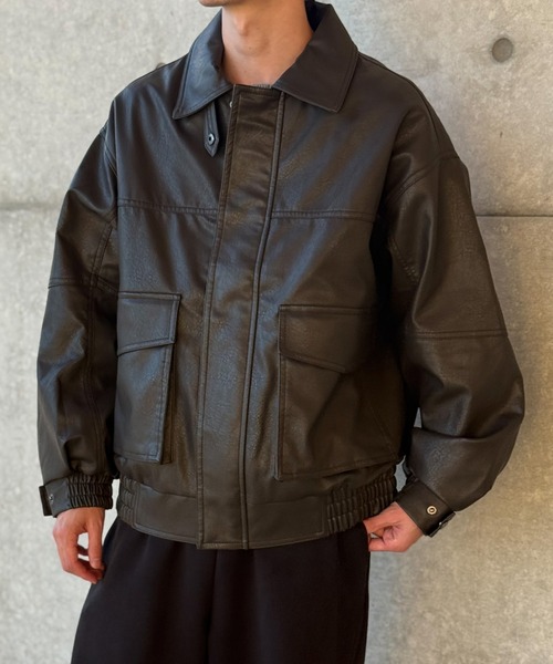 Oversize PU leather flight jacket / オーバーサイズPUレザーA-2型