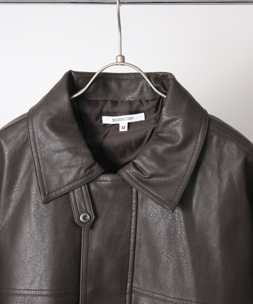 NYLAUS（ナイラス）の「【Nylaus】オーバーサイズPUレザーA-2型フライトジャケット レザーブルゾン レザージャケット（ブルゾン・メンズ・ブラウン/ブラック・L/M）」の3枚目の写真