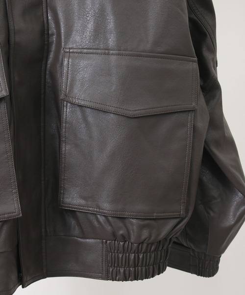 NYLAUS（ナイラス）の「【Nylaus】オーバーサイズPUレザーA-2型フライトジャケット レザーブルゾン レザージャケット（ブルゾン・メンズ・ブラウン/ブラック・L/M）」の4枚目の写真