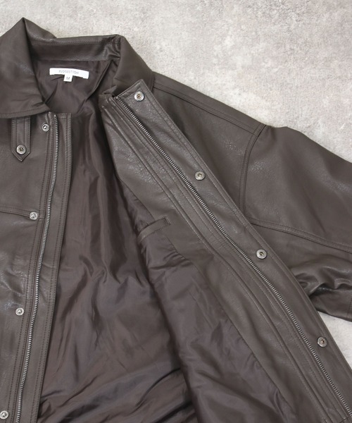 NYLAUS（ナイラス）の「【Nylaus】オーバーサイズPUレザーA-2型フライトジャケット レザーブルゾン レザージャケット（ブルゾン・メンズ・ブラウン/ブラック・L/M）」の8枚目の写真