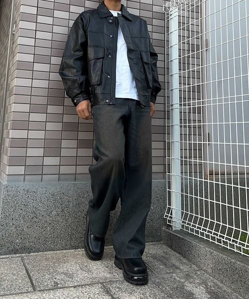 NYLAUS（ナイラス）の「【Nylaus】オーバーサイズPUレザーA-2型フライトジャケット レザーブルゾン レザージャケット（ブルゾン・メンズ・ブラウン/ブラック・L/M）」の10枚目の写真