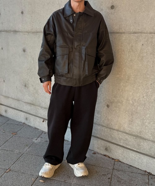NYLAUS（ナイラス）の「【Nylaus】オーバーサイズPUレザーA-2型フライトジャケット レザーブルゾン レザージャケット（ブルゾン・メンズ・ブラウン/ブラック・L/M）」の17枚目の写真