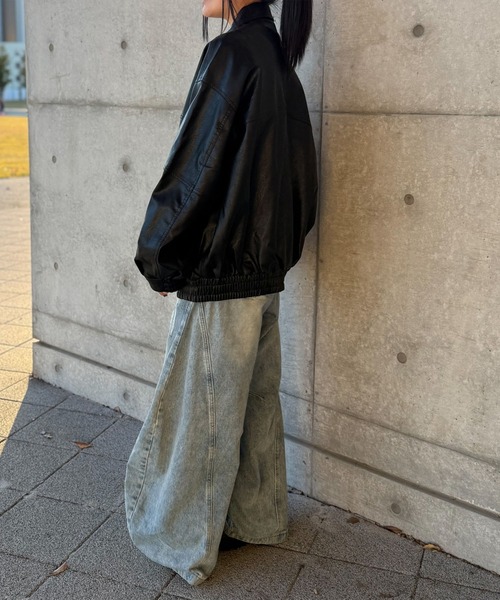 NYLAUS（ナイラス）の「【Nylaus】オーバーサイズPUレザーA-2型フライトジャケット レザーブルゾン レザージャケット（ブルゾン・メンズ・ブラウン/ブラック・L/M）」の11枚目の写真