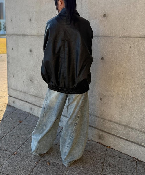 NYLAUS（ナイラス）の「【Nylaus】オーバーサイズPUレザーA-2型フライトジャケット レザーブルゾン レザージャケット（ブルゾン・メンズ・ブラウン/ブラック・L/M）」の12枚目の写真