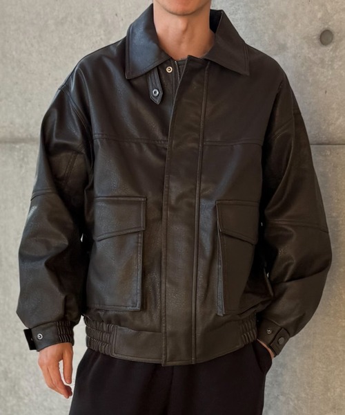 セール】Oversize PU leather flight jacket / オーバーサイズPUレザー