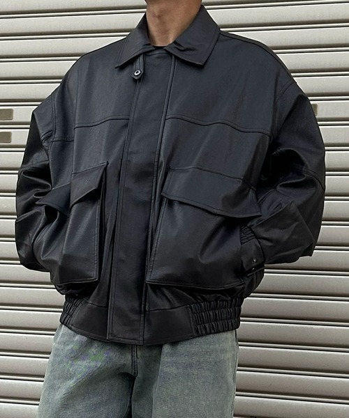 セール】Oversize PU leather flight jacket / オーバーサイズPUレザー
