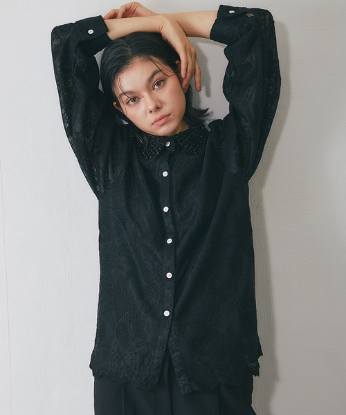 襟ビジュー付きブラウス（シャツ/ブラウス）｜SMILE ORCHID（スマイル