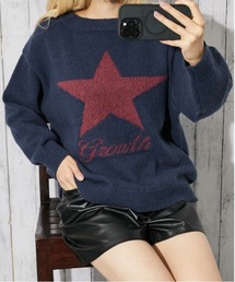 《スター柄×オフショル》レディース フェザーニット プルオーバー ゆるシルエット 秋冬