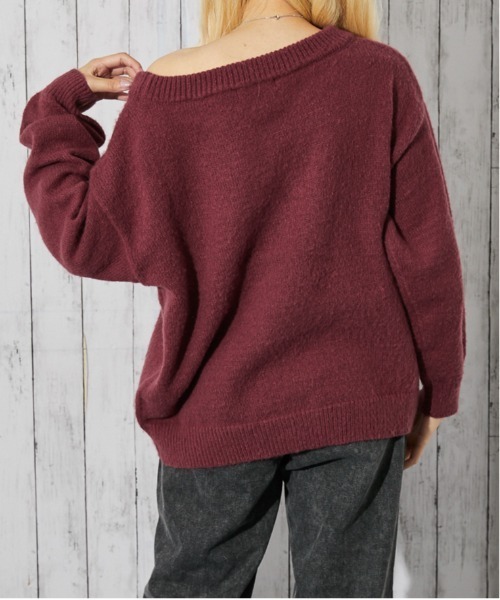GORGE（ゴージ）の「《スター柄×オフショル》レディース フェザーニット プルオーバー ゆるシルエット 秋冬（ニット/セーター・レディース・ネイビー/チャコール/ボルドー/ブラウン・F）」の13枚目の写真