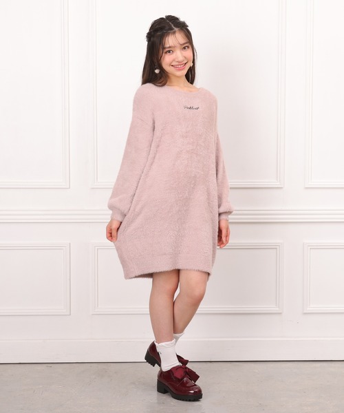 PINKHUNT(ピンクハント)の「PINKHUNT シャギーニットワンピース 1075K(ワンピース・キッズ・ベビーピンク/オフホワイト・120cm/130cm/140cm/150cm/160cm)」の4枚目の写真