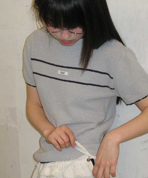 RONRON(ロンロン)の「MINIMAL POINT SHORT SLEEVE KNIT CLOUDY BLUE(ニット/セーター・レディース・その他・FREE)」の1枚目の写真