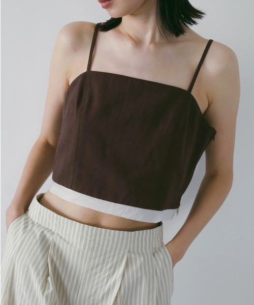 anuke(アンヌーク)の「Linen Compact Camisole(キャミソール・レディース・ネイビー/ブラウン・FREE)」の2枚目の写真