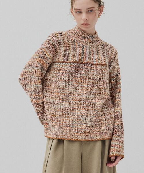 PUBLIC TOKYO（パブリックトウキョウ）の「ミックスカラーハーフZIPニット（ニット/セーター・レディース・ピンク/ブラック・FREE）」の2枚目の写真