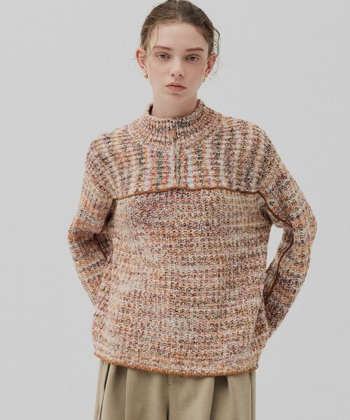 PUBLIC TOKYO（パブリックトウキョウ）の「ミックスカラーハーフZIPニット（ニット/セーター・レディース・ピンク/ブラック・FREE）」の3枚目の写真