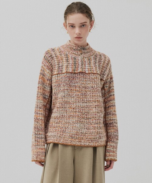 PUBLIC TOKYO（パブリックトウキョウ）の「ミックスカラーハーフZIPニット（ニット/セーター・レディース・ピンク/ブラック・FREE）」の9枚目の写真