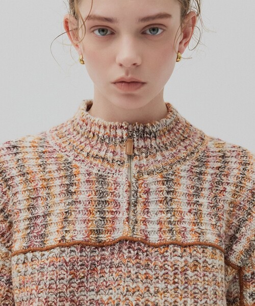 PUBLIC TOKYO（パブリックトウキョウ）の「ミックスカラーハーフZIPニット（ニット/セーター・レディース・ピンク/ブラック・FREE）」の17枚目の写真