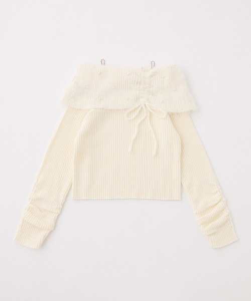 one after another NICE CLAUP（ワンアフターアナザーナイスクラップ）の「【Holiday collection】フェザーオフショルニット（ニット/セーター・レディース・ホワイト/ブラック/ブラウン/サックスブルー・FREE）」の15枚目の写真