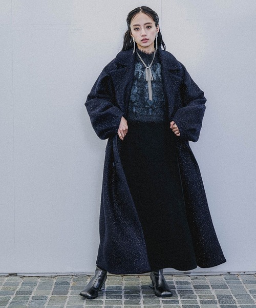 HARE（ハレ）の「コクーンスリーブラメロングコート(HARE)（チェスターコート・レディース・グレー/ネイビー・FREE）」の4枚目の写真