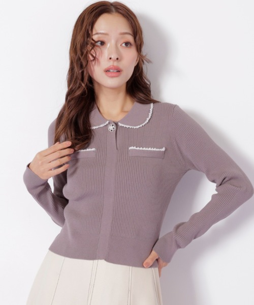 JILL by JILL STUART(ジルバイジルスチュアート)の「◇パールブレードエリツキニット(ニット/セーター・レディース・ブラック/グレー/ブルー・FREE)」の1枚目の写真