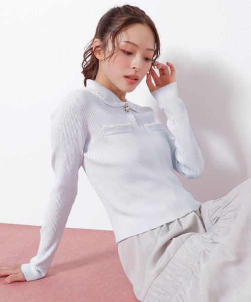 JILL by JILL STUART(ジルバイジルスチュアート)の「◇パールブレードエリツキニット(ニット/セーター・レディース・ブラック/グレー/ブルー・FREE)」の9枚目の写真