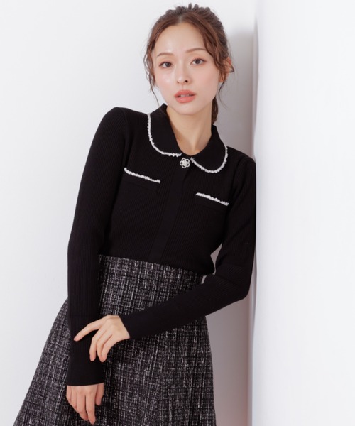 JILL by JILL STUART(ジルバイジルスチュアート)の「◇パールブレードエリツキニット(ニット/セーター・レディース・ブラック/グレー/ブルー・FREE)」の4枚目の写真