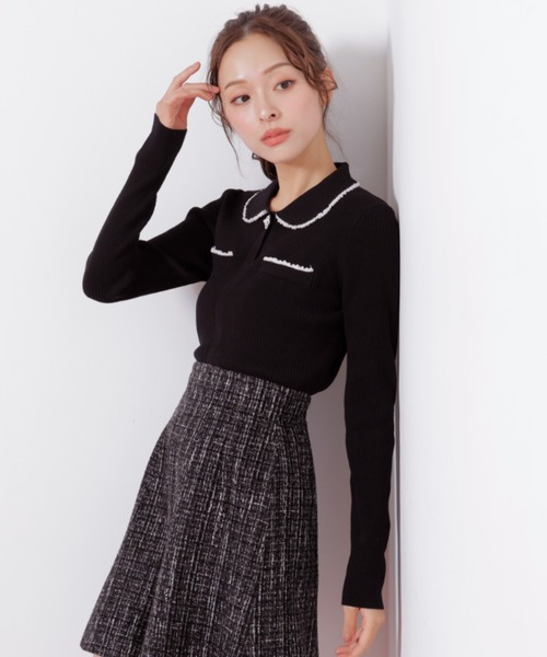 JILL by JILL STUART(ジルバイジルスチュアート)の「◇パールブレードエリツキニット(ニット/セーター・レディース・ブラック/グレー/ブルー・FREE)」の7枚目の写真