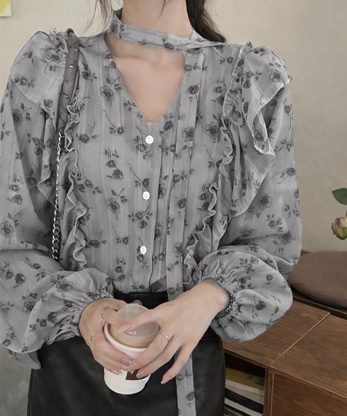 SallyLunn(サリーラン)の「花柄フリル長袖ブラウス(シャツ/ブラウス・レディース・グレー/ブルー・FREE)」の16枚目の写真