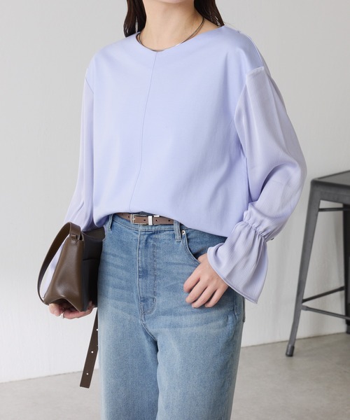 COLLAGE GALLARDAGALANTE(コラージュガリャルダガランテ)の「ドッキングスリーブプルオーバー(Tシャツ/カットソー・レディース・ネイビー/パープル/オフホワイト・FREE)」の9枚目の写真