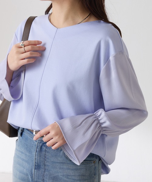 COLLAGE GALLARDAGALANTE(コラージュガリャルダガランテ)の「ドッキングスリーブプルオーバー(Tシャツ/カットソー・レディース・ネイビー/パープル/オフホワイト・FREE)」の10枚目の写真