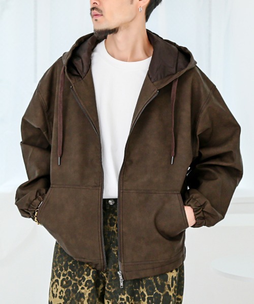 LUXSTYLE(ラグスタイル)の「ケミカルPUレザージップパーカー(パーカー・メンズ・ブラウン/スミクロ/ブラック・M/L)」の3枚目の写真