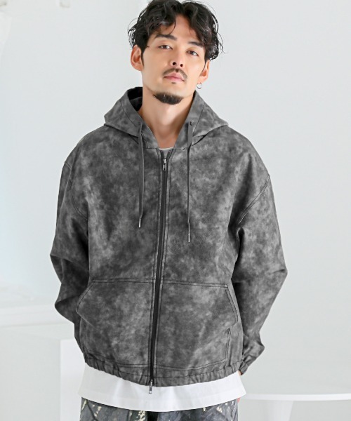 LUXSTYLE(ラグスタイル)の「ケミカルPUレザージップパーカー(パーカー・メンズ・ブラウン/スミクロ/ブラック・M/L)」の4枚目の写真